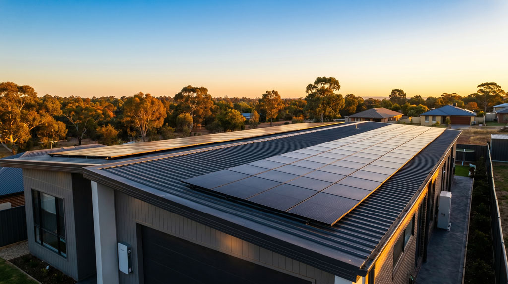 Brands We Trust 2 Sleek, black solar panels on a modern residential roof.